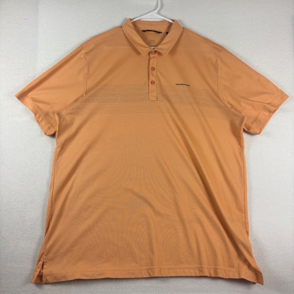 TravisMathew Mens‎ XXL Orange Short Sleeve Golf Polo Shirt Micro Dot Pattern